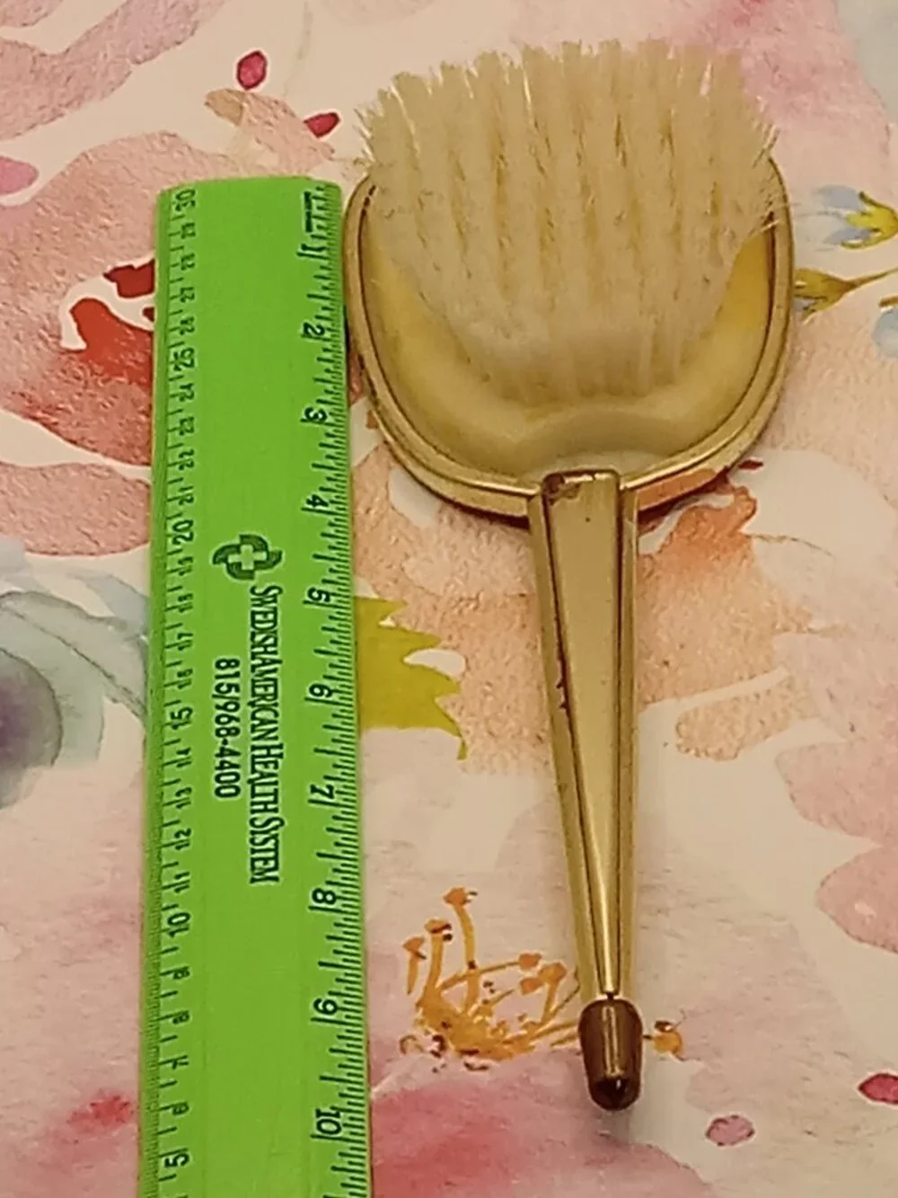 Vintage Vanity Hairbrush Gold Tone Soft Back Orangey Floral Art Deco Boudoir - Picture 5 of 14